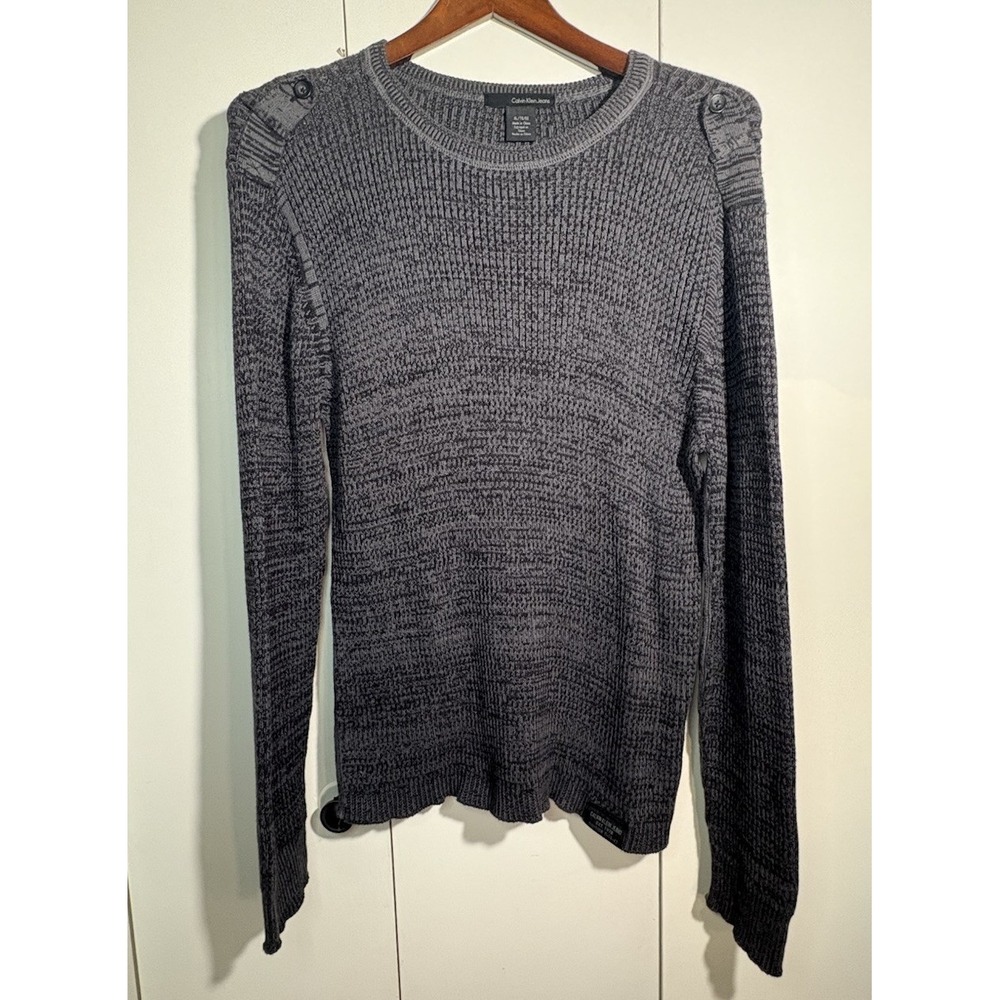 CALVIN KLEIN JEANS Men's XL 100% Cotton Long Sleeve Gray Crew Neck Knit Sweater